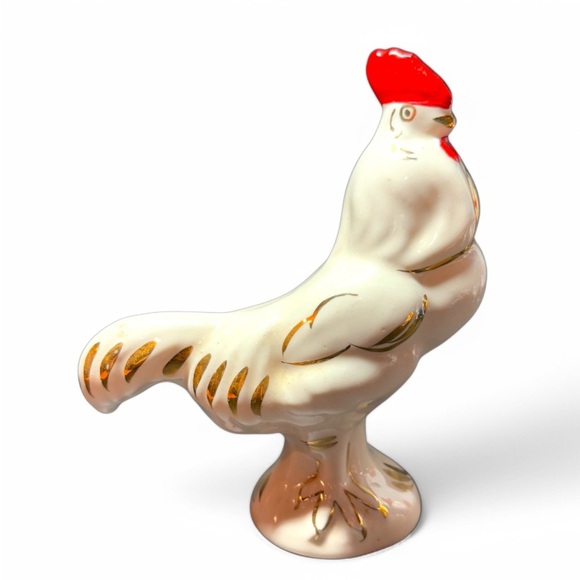 1 Vintage rooster & set of Salt & Pepper Shakers Rooster & Hen Japan Gilded 4.5” - Picture 2 of 9